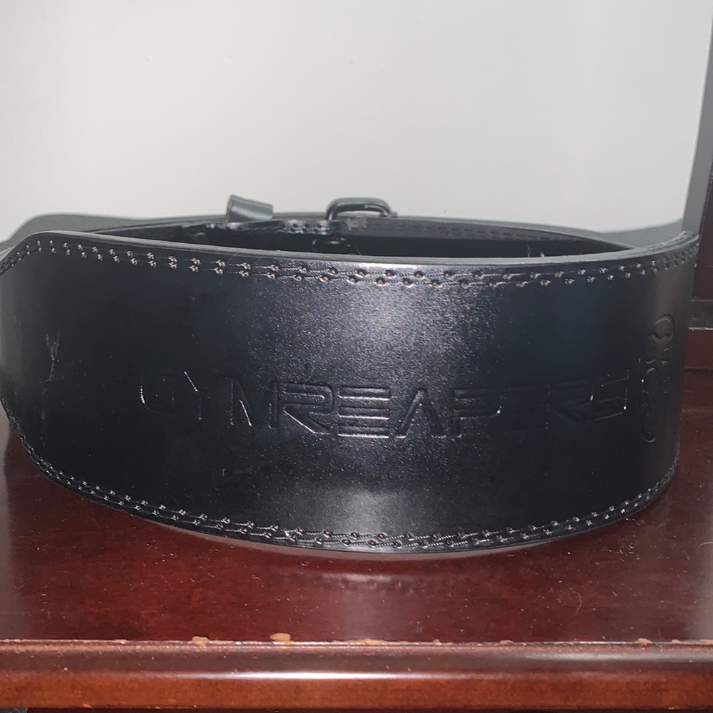 Gymreapers Weightlifting Belt - 7MM Leather Back Support - Black Size XL